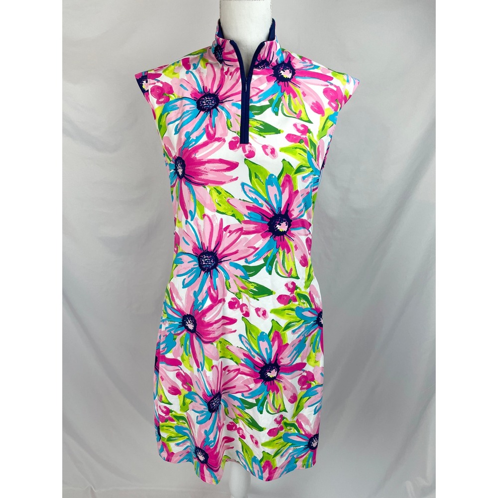 San Soleil Dress Medium White Pink Floral Sleeveless 1/4 Zip Golf Athletic UV 50